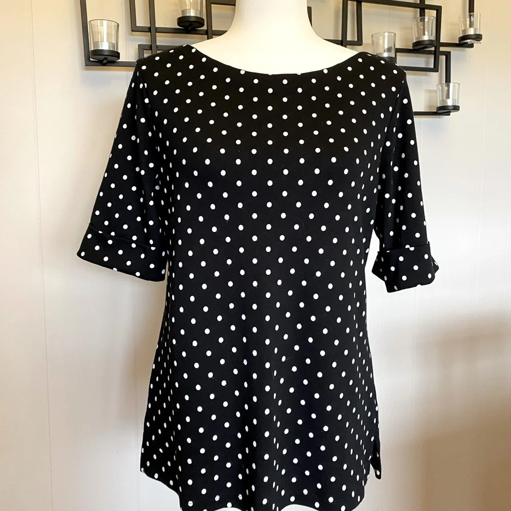 Karen Scott black and white polka dot top - Picture 1 of 4